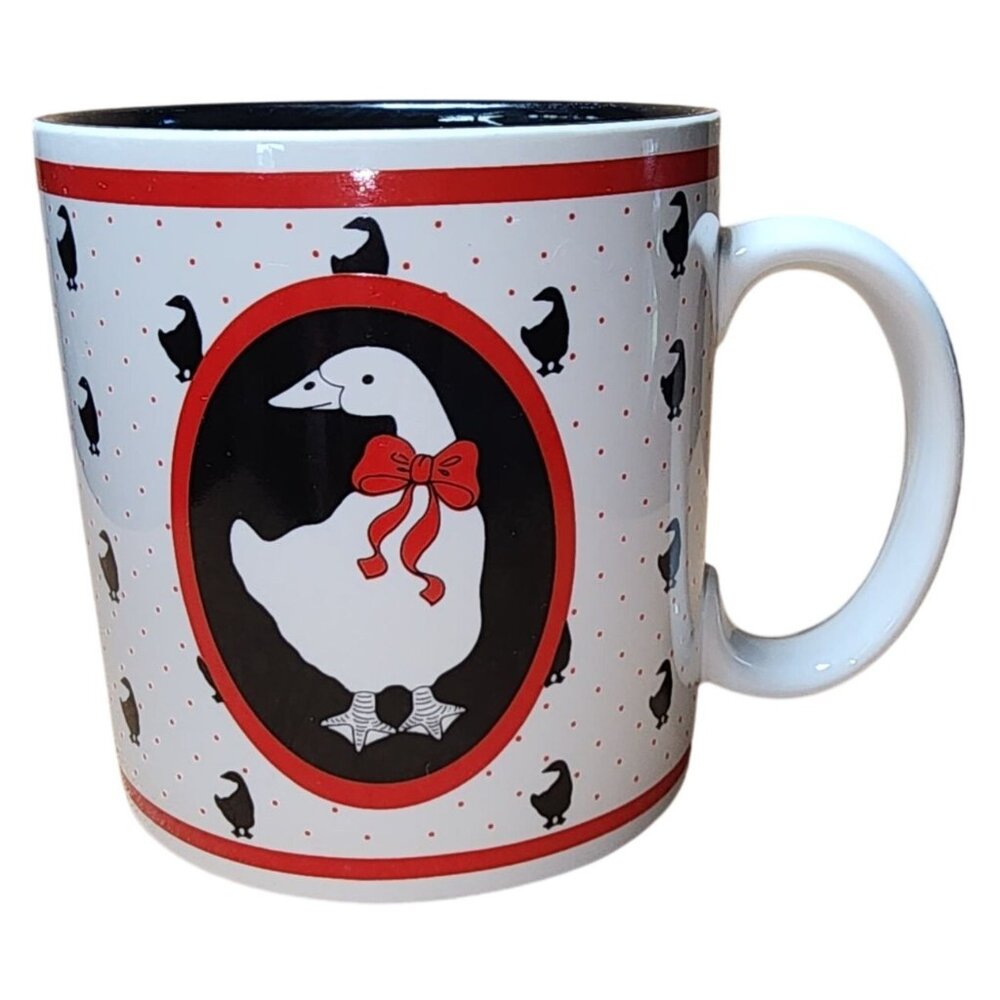 Vintage Russ Berrie Co White Red Black Duck Swan Goose Mug Coffee Cup Tea Korea